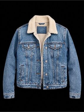 Aeropostale Light Blue Denim Jacket with Cream Sherpa Collar